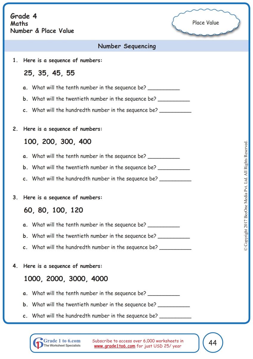 Grade 4 Number Sequences Worksheets Www Grade1to6 Worksheets Library Creating Patterns Worksheet Download