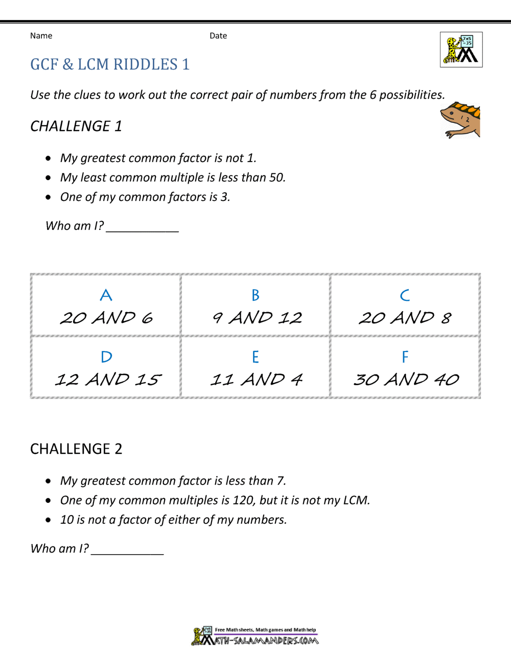 Greatest Common Factor Worksheet Page