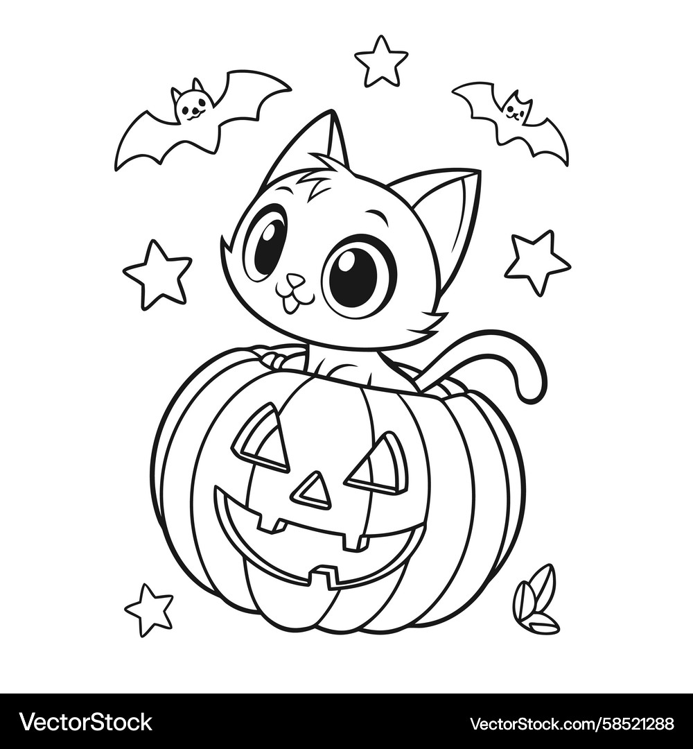 Halloween Cat Coloring Page Royalty Free Vector VectorStock Halloween Cat Coloring Page Royalty Free Vector VectorStock