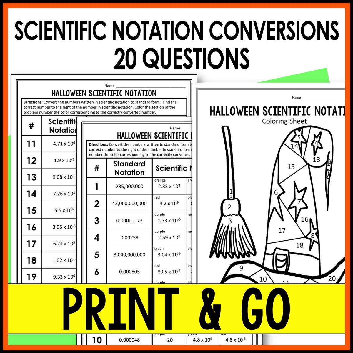 Halloween Math Scientific Notation Conversions