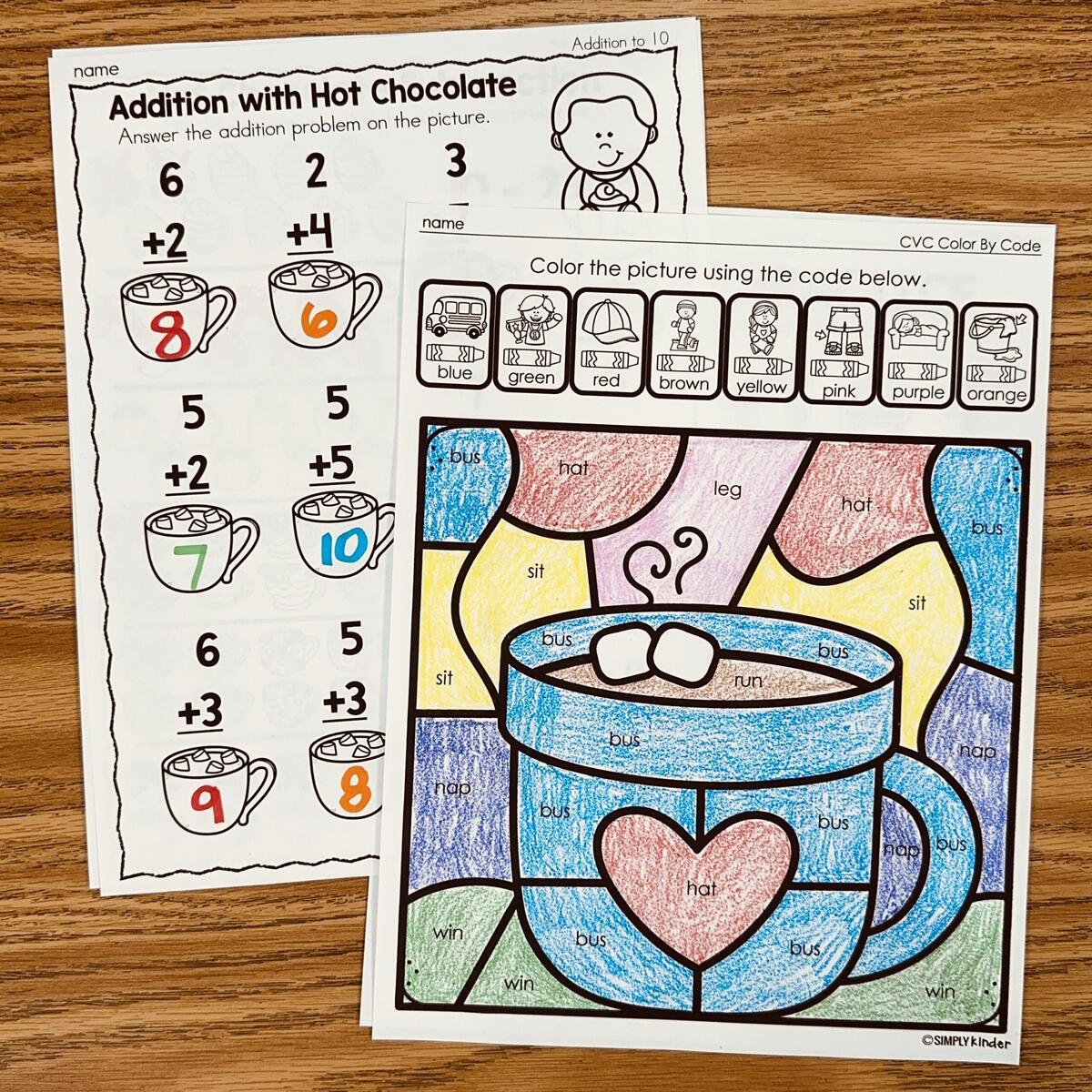 Hot Chocolate Winter Theme Day No Prep Literacy Math Worksheets Simply Kinder Printable Membership