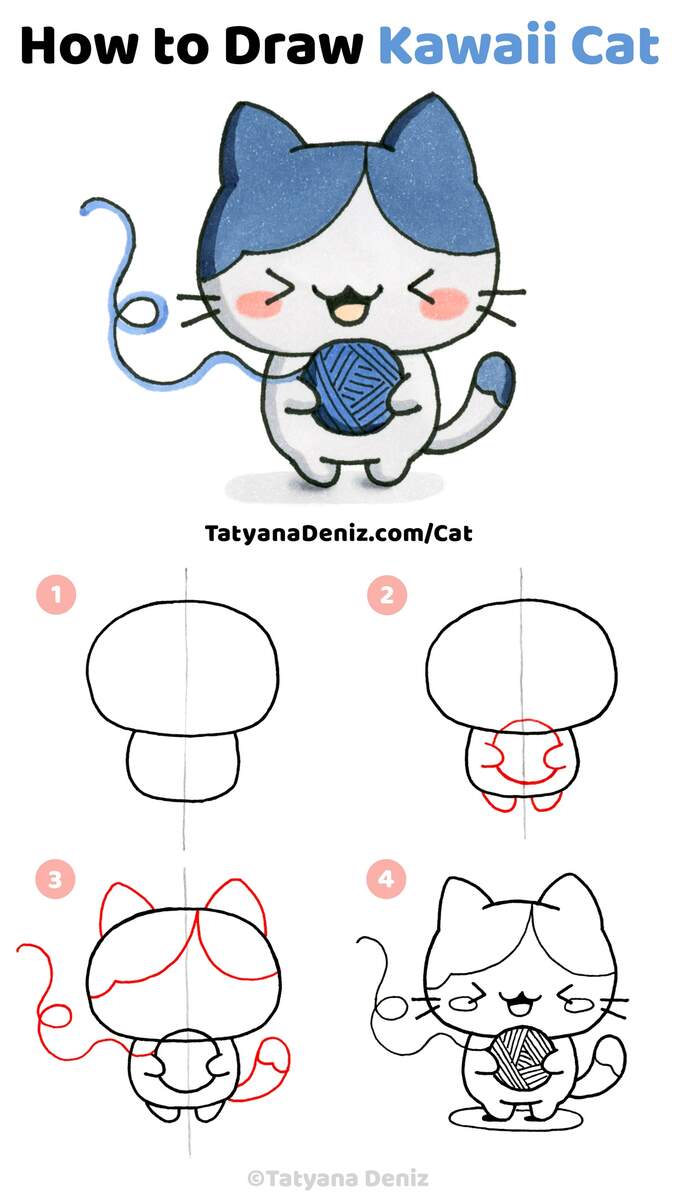 Drawing Tutorial For Children How To Draw A Cat Step By Step Stock Vector Adobe Stock