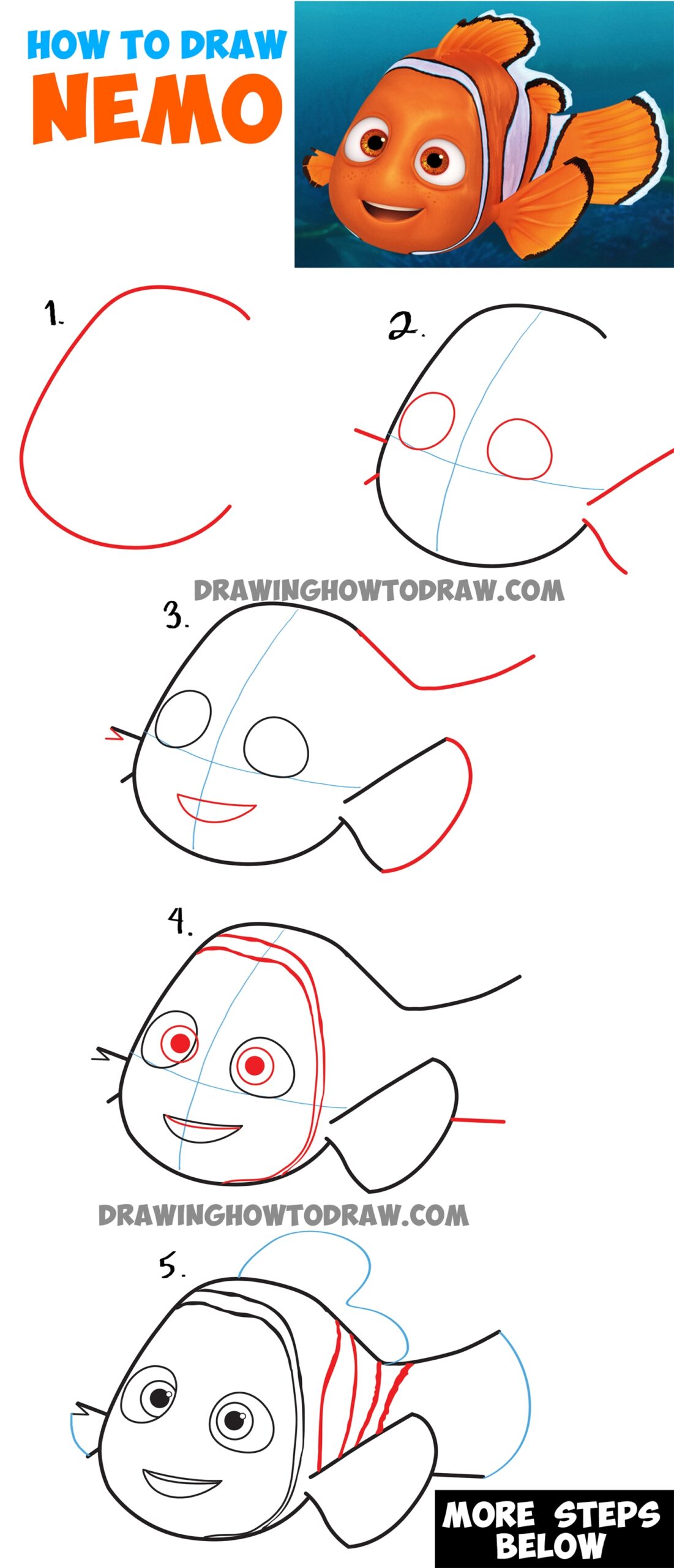 How To Draw Nemo From Disney S Finding Dory Step By Step Drawing Tutorial How To Draw Step By Step Drawing Tutorials