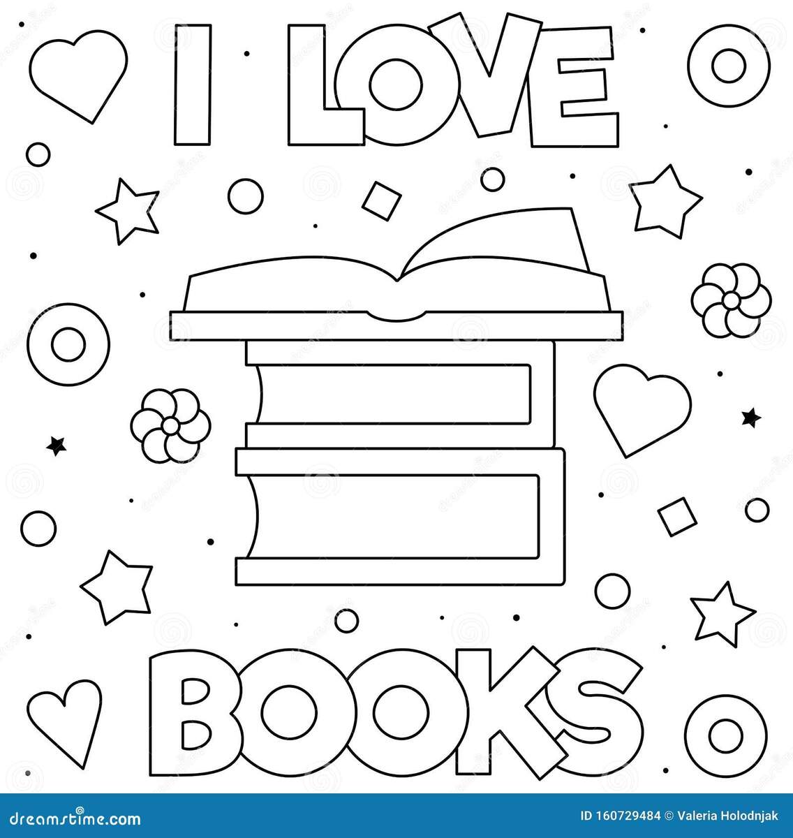 I Love Books Coloring Page Black And White Vector Illustration Stock Vector Illustration Of Drawing Linear 160729484