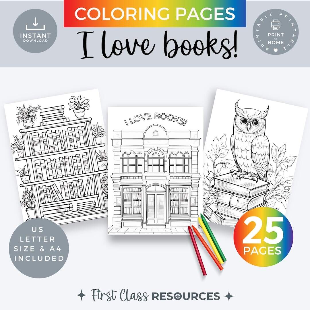 I Love Books Coloring Pages Bookstore Coloring Book Printable Reading Stacked Books Cozy Bookshop Aesthetic Relaxing Adult Kids Coloring Etsy New Zealand