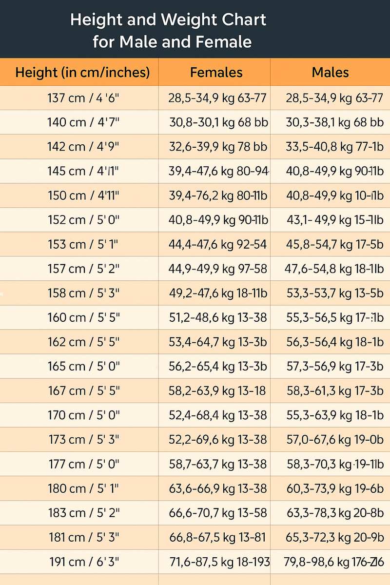 Ideal Height And Weight Chart By Age For Males Females Focused On Healthy Weight Reduction UNCOVER Clinics