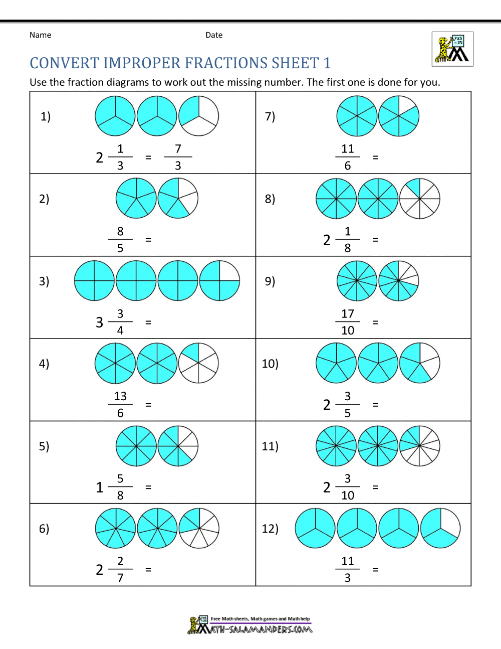 FREE Fraction Of A Whole Number Worksheets Visual Models