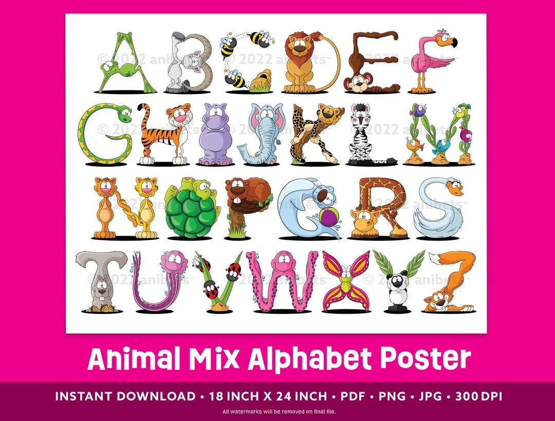 Instant Download 18x24 Animal Letter Poster Animal Alphabet ABC Wall Art Animal Alphabet Poster ABC Birthday Poster ABC Poster Etsy