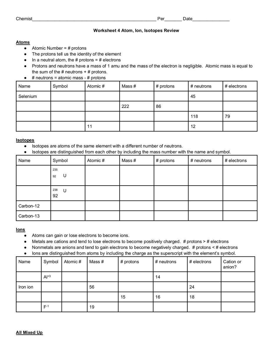 Kami Export BELLA PELINI Worksheet 4 Atom Ion Isotopes Review 1 Bellapelini Page 1 2 Flip PDF Online PubHTML5