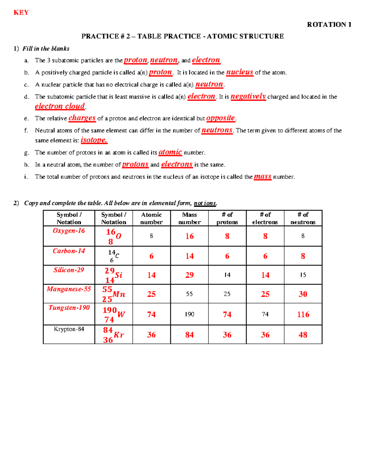 KEY Practice 2 Atomic Structure Understanding And Review Studocu Atomic Structure Notes Part 2 For Chemistry 101 Studocu