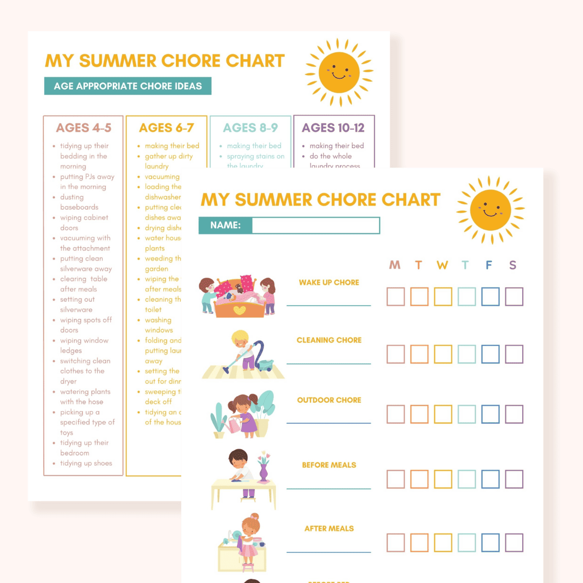 Kids Summer Chore Chart For All Ages Free Printable