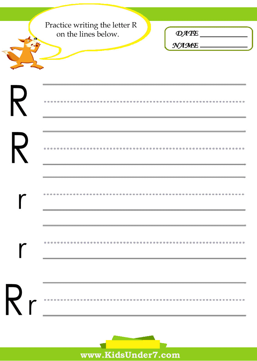 Kids Under 7 Letter R Practice Writing Worksheet