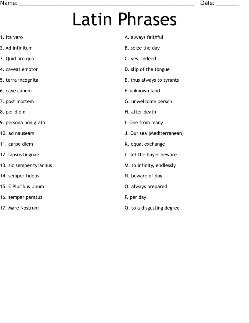 Latin Words Word Search WordMint