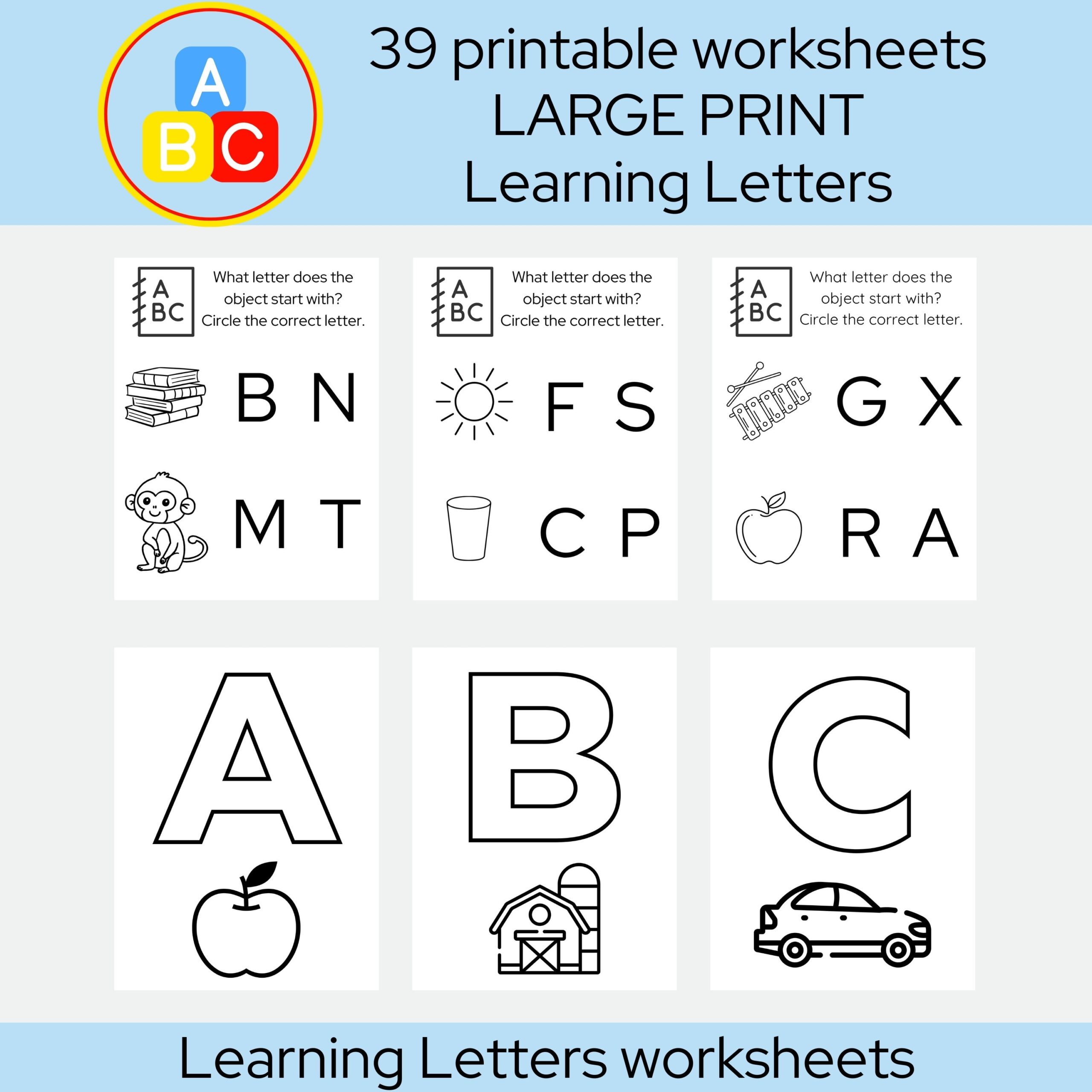 Learning Letters Worksheets Preschoolers Alphabet Worksheets For Beginners Learning Letters Printables Large Print Learning Alphabet Etsy