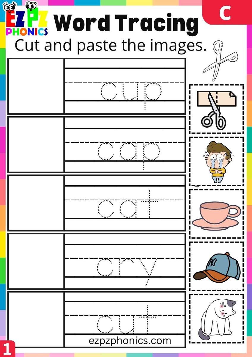 Letter C Word Tracing Beginning Sounds Worksheet Ezpzphonics Letter C Word Tracing Beginning Sounds Worksheet Ezpzphonics