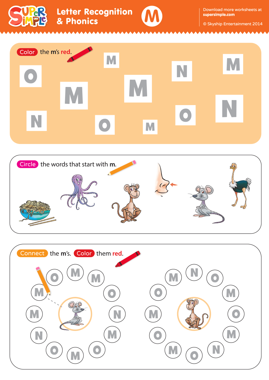 Letter Recognition Phonics Worksheet M Uppercase Super Simple Letter M Preschool Printables Preschool Mom