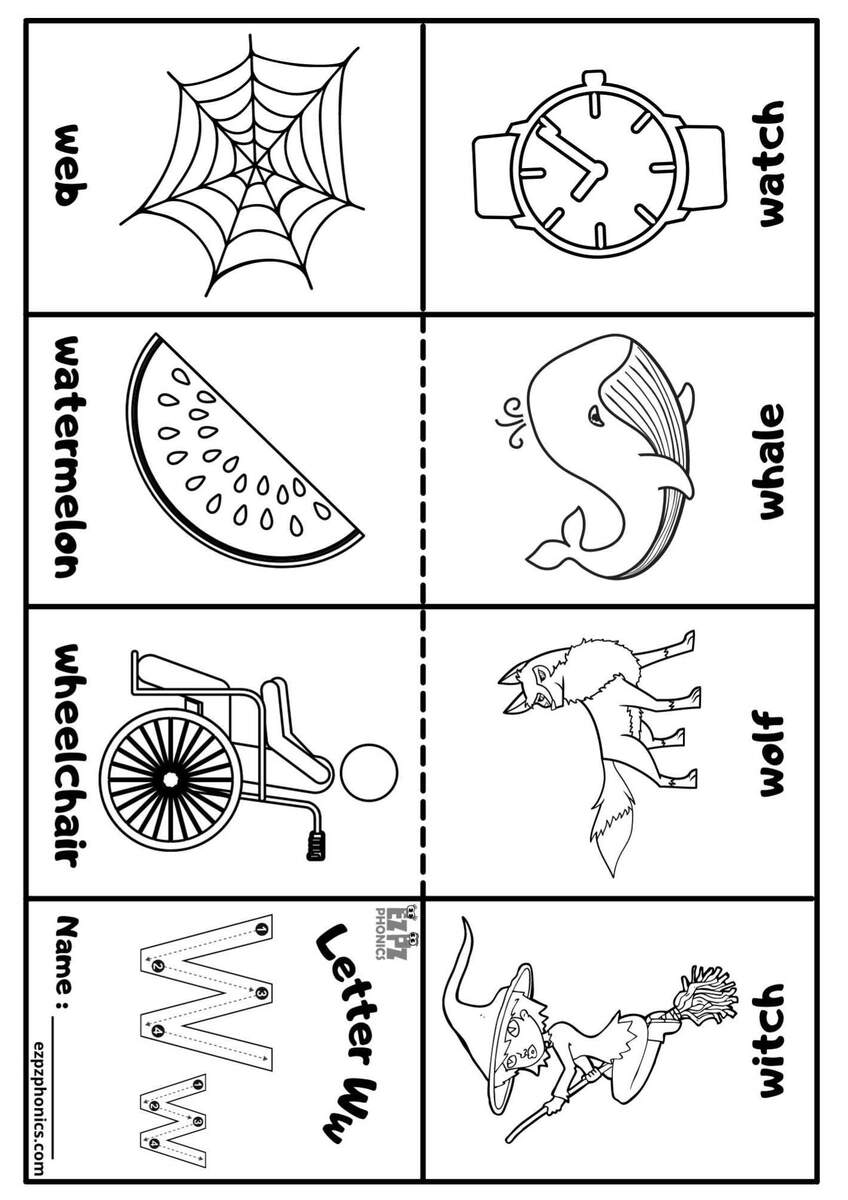 English For Kids Step By Step Letter W Worksheets Flash Cards Coloring Pages