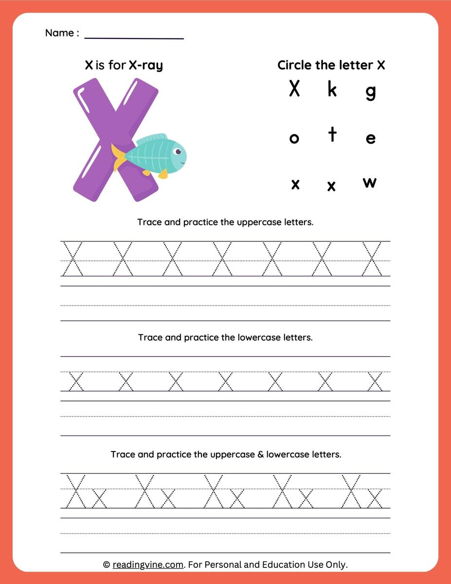 Letter X Tracing Worksheets For Preschool
