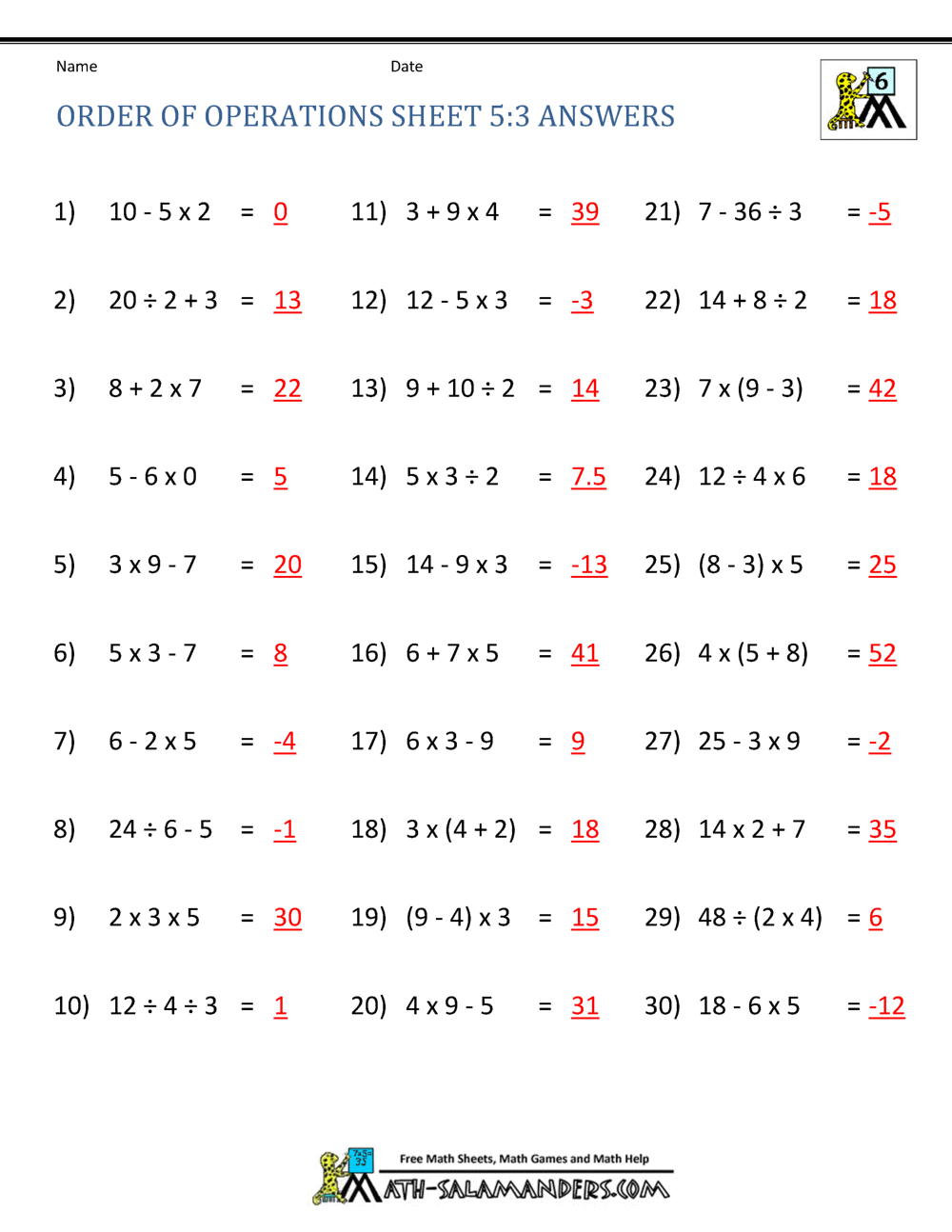 Master The Order Of Operations Worksheets With Answers For Effective Learning Customize 18 Order Of Operations Worksheets Templates Online Canva