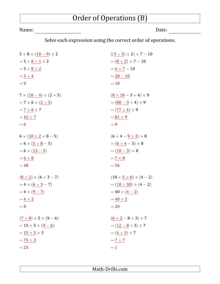 Master The Order Of Operations Worksheets With Answers For Effective Learning Master The Order Of Operations Worksheets With Answers For Effective Learning
