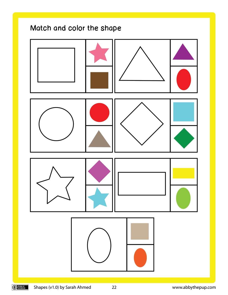 Match And Color The Shape Free Printable Worksheets