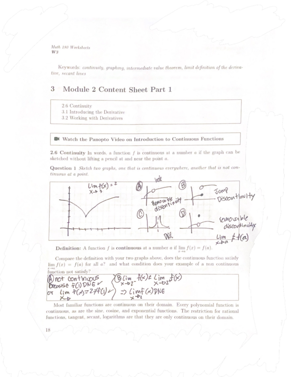 Math 180 Worksheets W2 Infinite Limits Vertical Asymptotes Studocu
