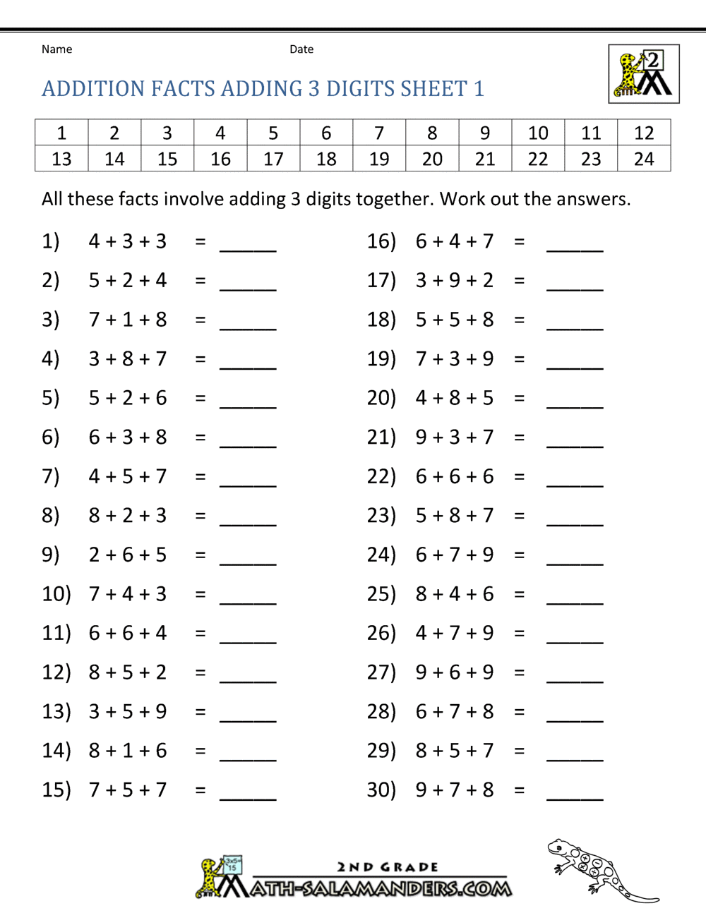 Math Addition Facts To 20