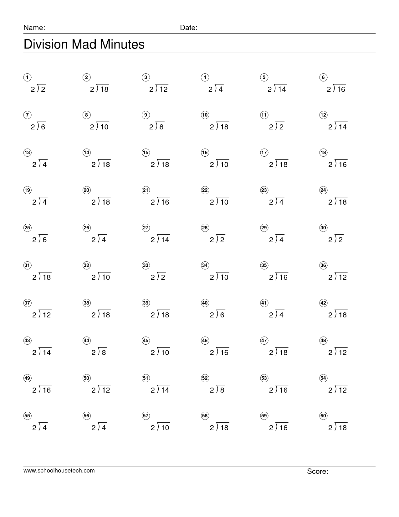 Math Drills Worksheets Drill Mad Minute Subtraction 4th Grade Worksheets Library