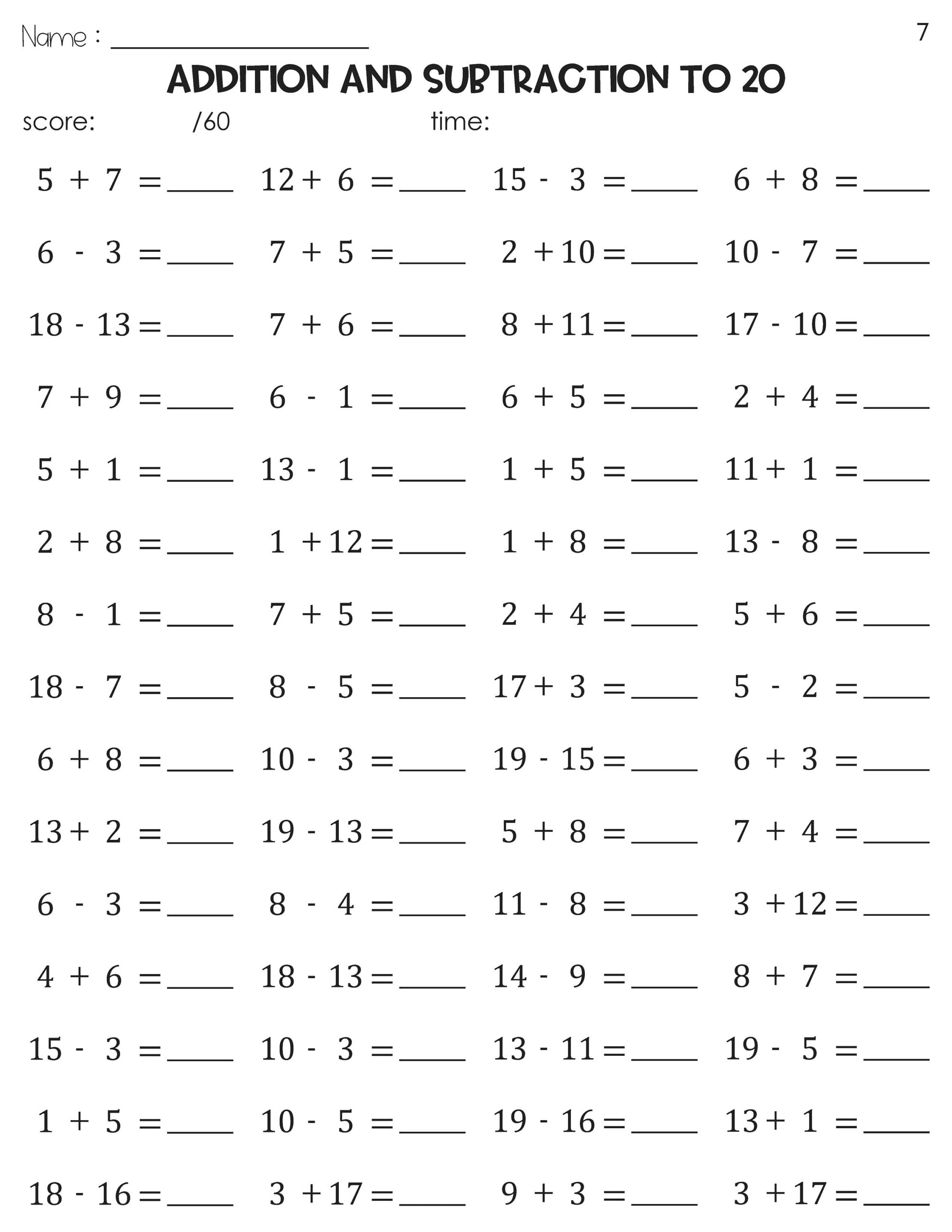 Math Fact Fluency Addition And Subtraction To 20 Timed Tests Practice Etsy Israel Math Fact Fluency Addition And Subtraction To 20 Timed Tests Practice Etsy Israel