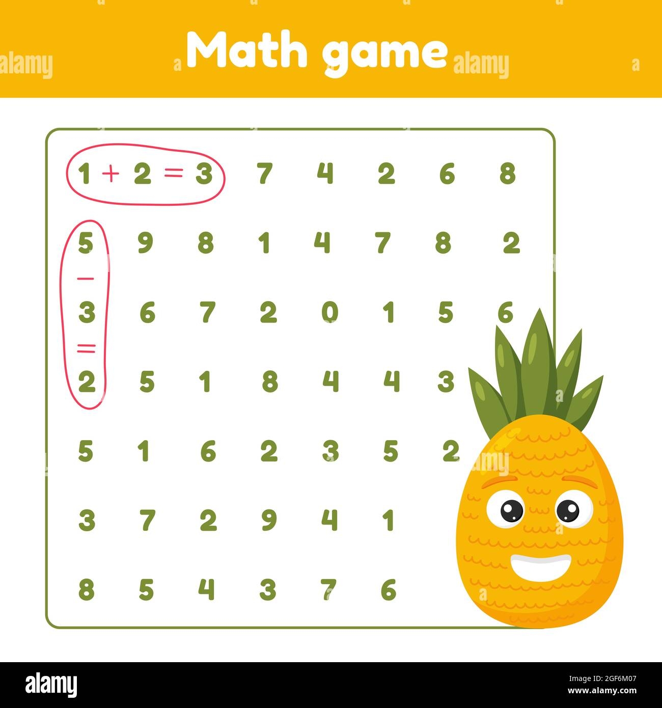 Math Game Addition Subtraction Worksheet For Kids Preschool And School Age Vector Illustration Stock Vector Image Art Alamy