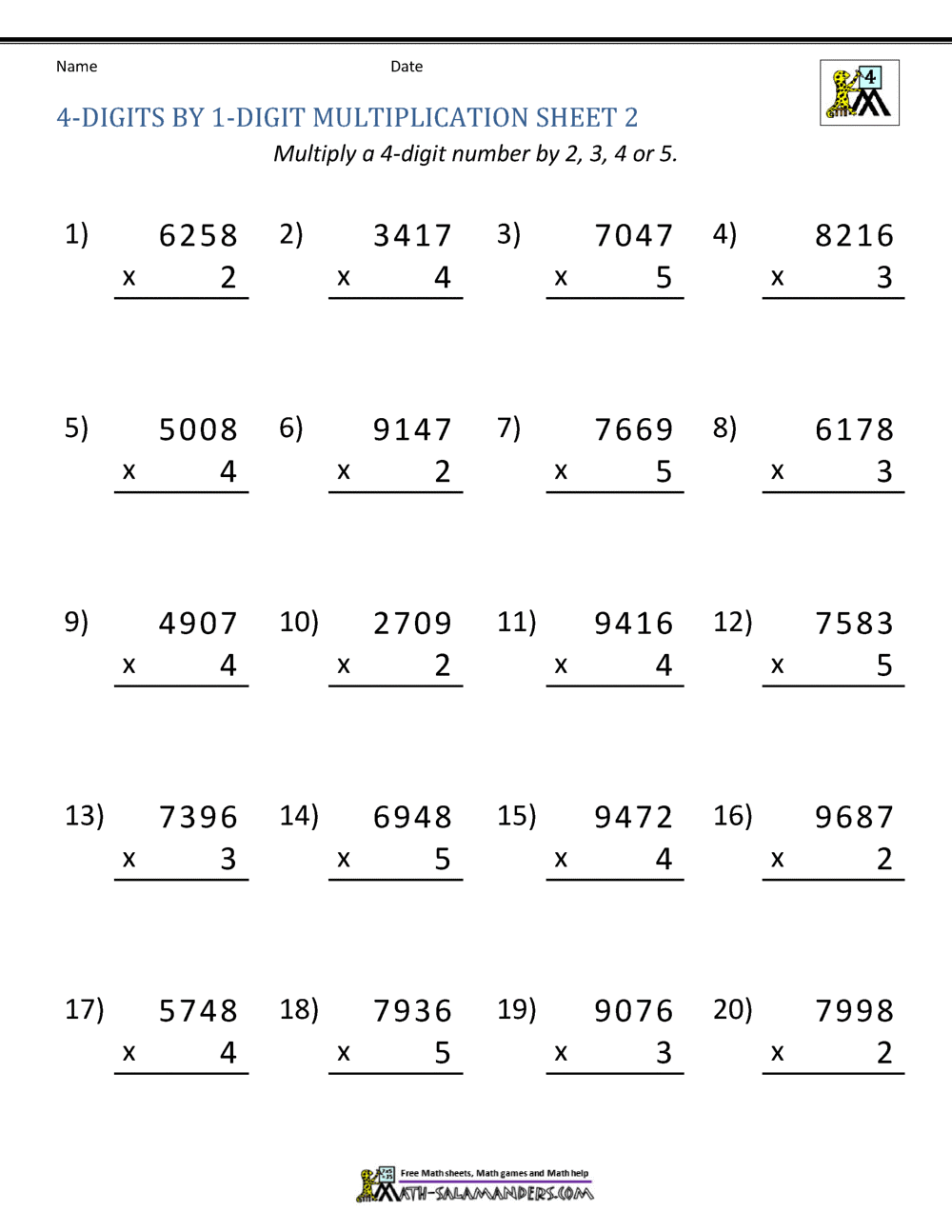 4 Digit By 1 Digit Multiplication Worksheets 100 Pages PDF Pattern Etsy