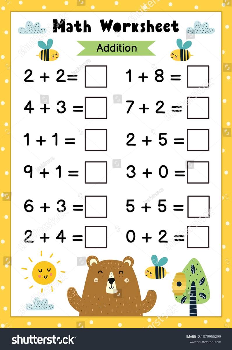 Math Worksheet Kids Addition Mathematic Activity Stock Vector Royalty Free 1879955299 Shutterstock Math Worksheets Superstar Worksheets