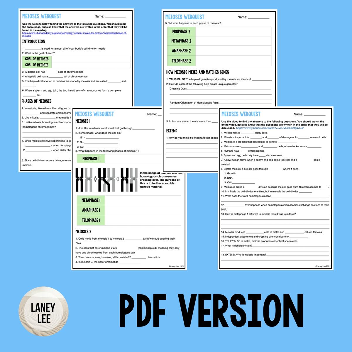 Meiosis Webquest PDF Worksheet With Answer Key Laney Lee Meiosis Webquest PDF Worksheet With Answer Key Laney Lee
