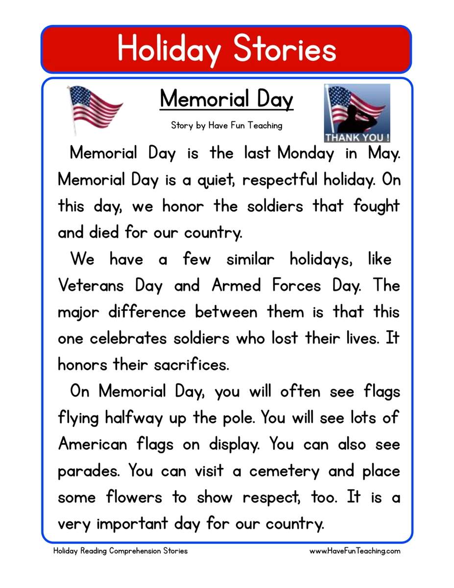 Memorial Day Reading Comprehension Worksheet Worksheets Library Printable Memorial Day Worksheets