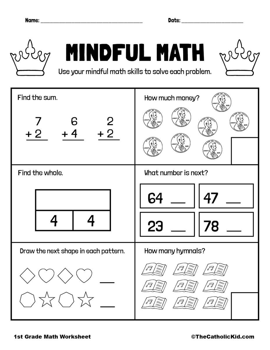 Math Word Problems 1st Grade Math Worksheet Catholic Themed