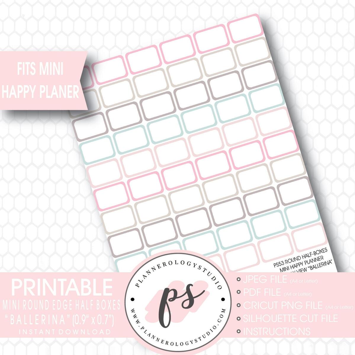 Mini Round Edge Half Boxes Printable Planner Stickers For Mini Happy Planner Monthly View Ballerina Jpg png silhouette Cut Files Etsy