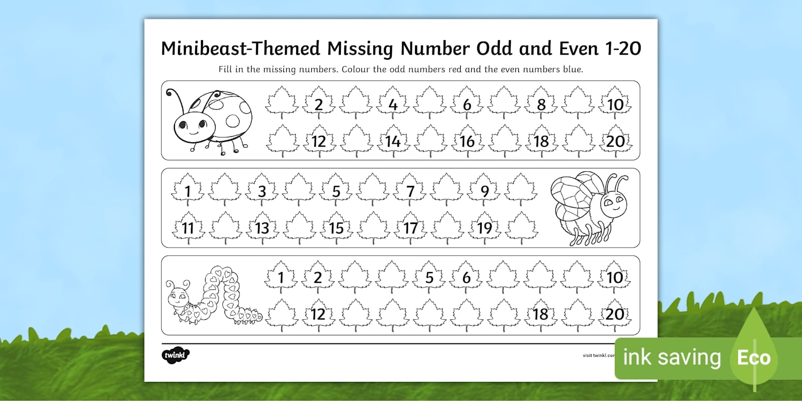Minibeast Themed Missing Number Odd And Even 1 20 Activity Minibeast Themed Missing Number Odd And Even 1 20 Activity