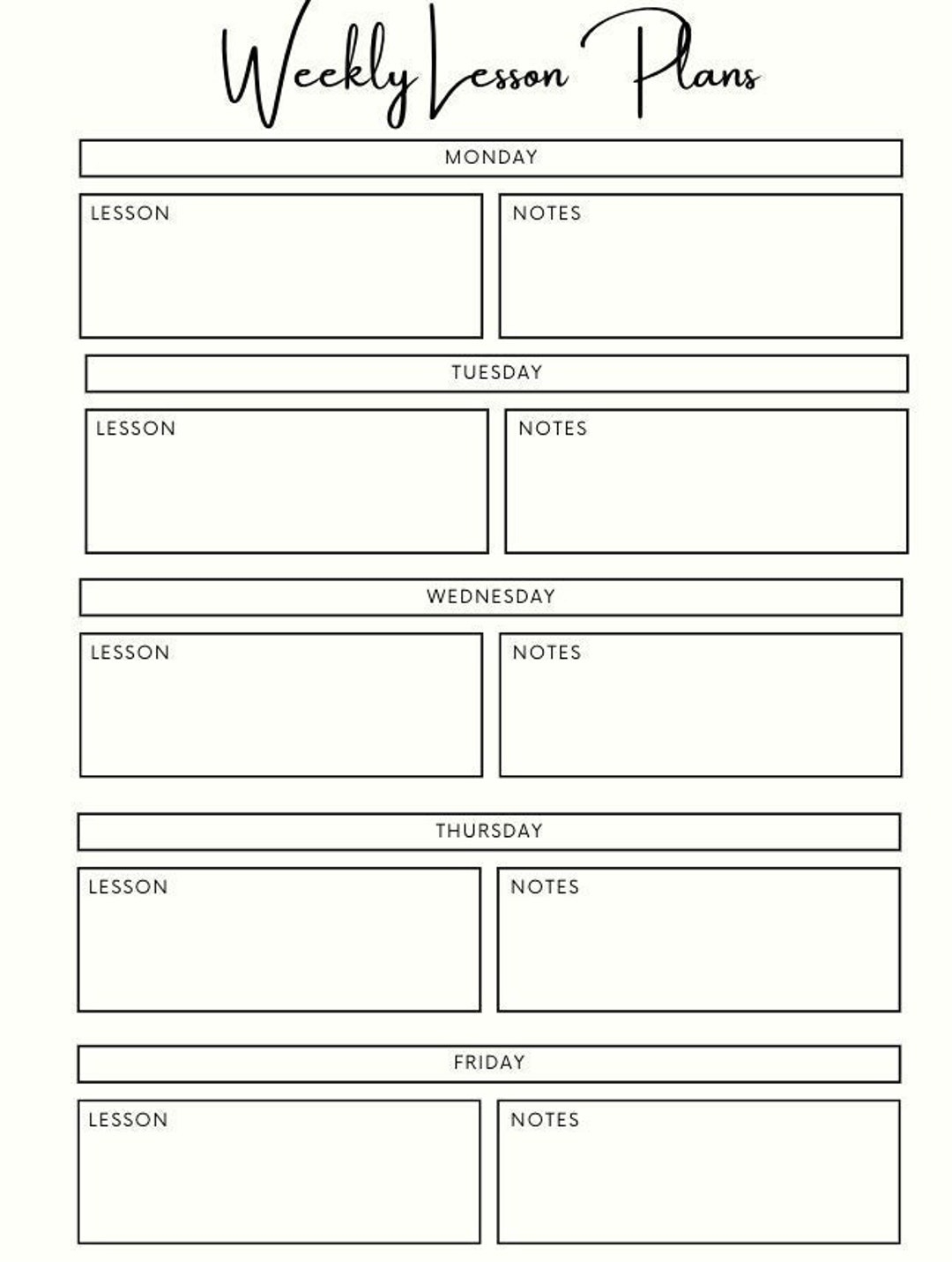 FREE Printable Weekly Lesson Plan Template