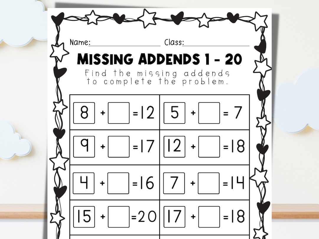 Missing Addends 1 20 Worksheet Math Practice Digital Download Etsy Missing Addends 1 20 Worksheet Math Practice Digital Download Etsy