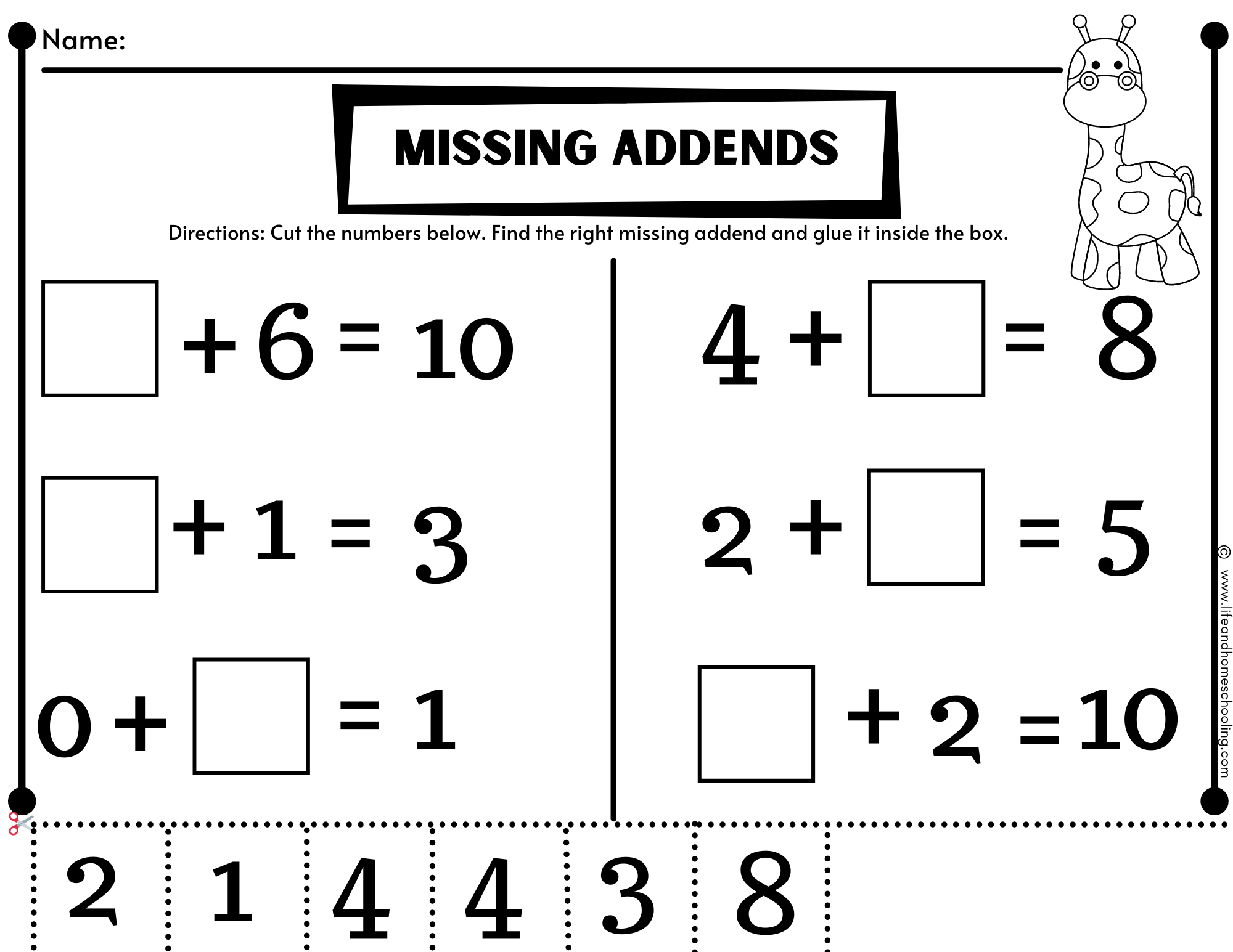 Missing Addends 1 20 Worksheet Math Practice Digital Download Etsy Israel