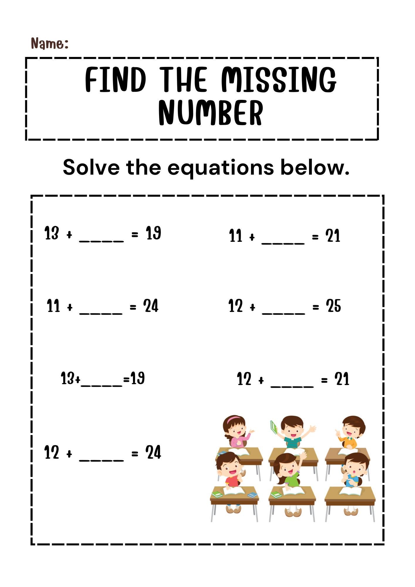 Missing Addends Worksheets Kindergarten 2nd Grade Math Printable Etsy
