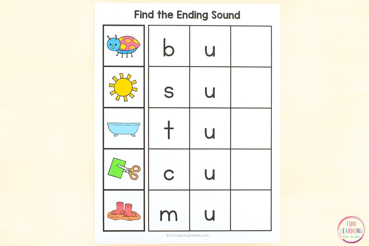 Missing Final Sound CVC Word Mats Free Printable