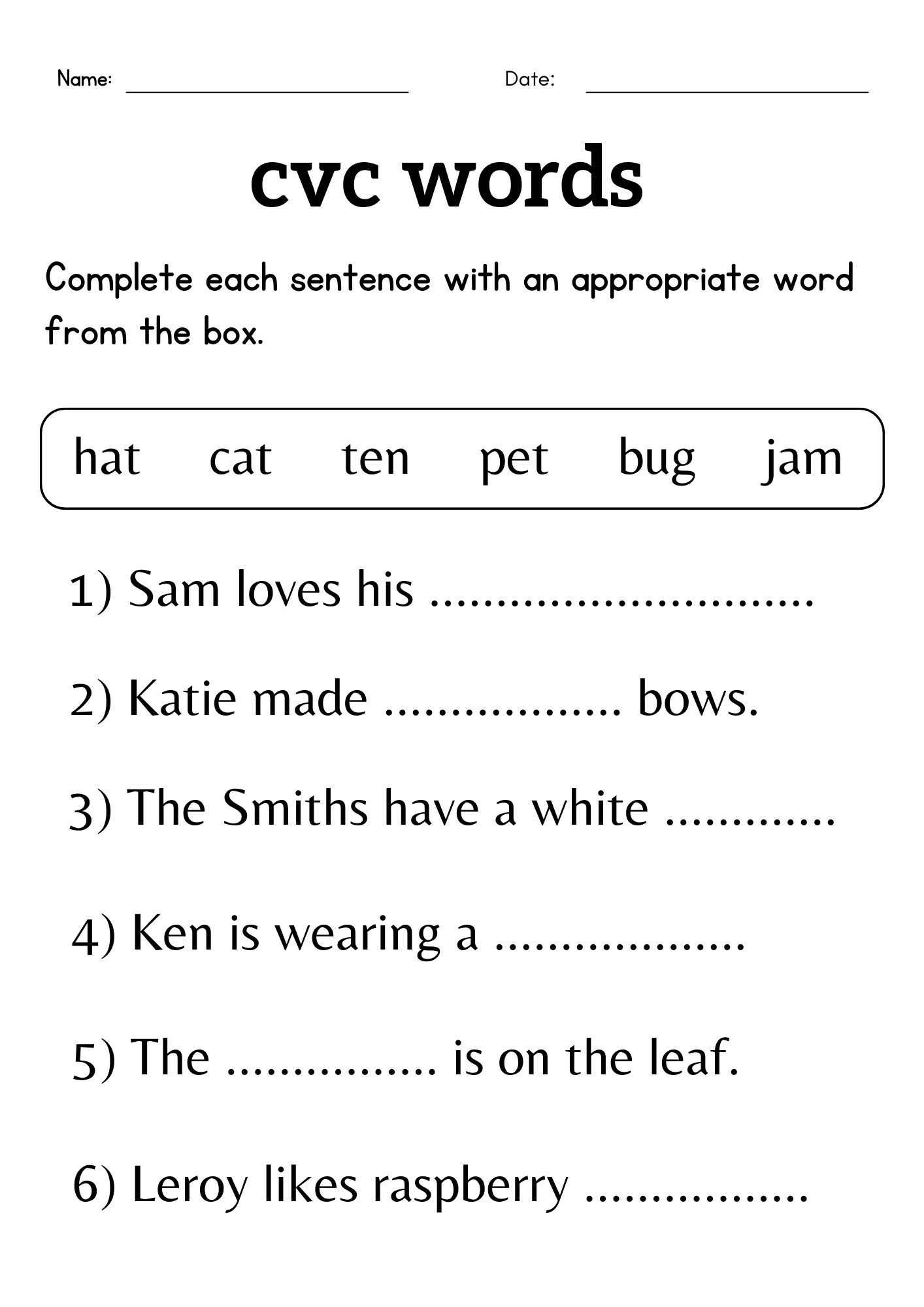Missing Letter Cvc Words Activity Worksheet For Grade 1 Or 2 Teaching Resources