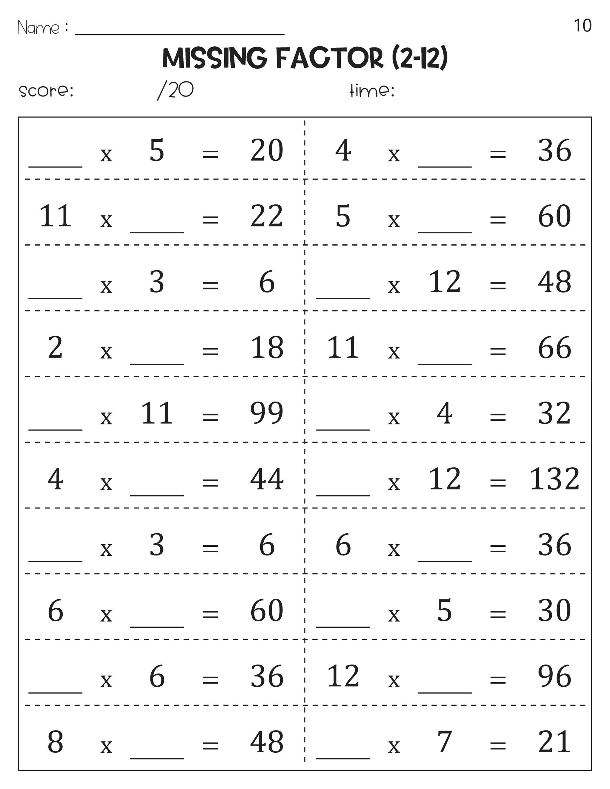 Missing Number Multiplication Factor Worksheets Etsy
