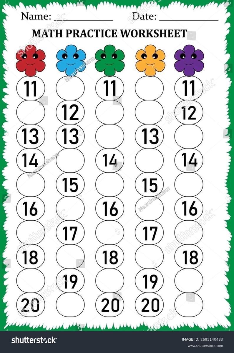 Missing Numbers Math Worksheet 11 20 Cute Stock Vector Royalty Free 2695140483 Shutterstock