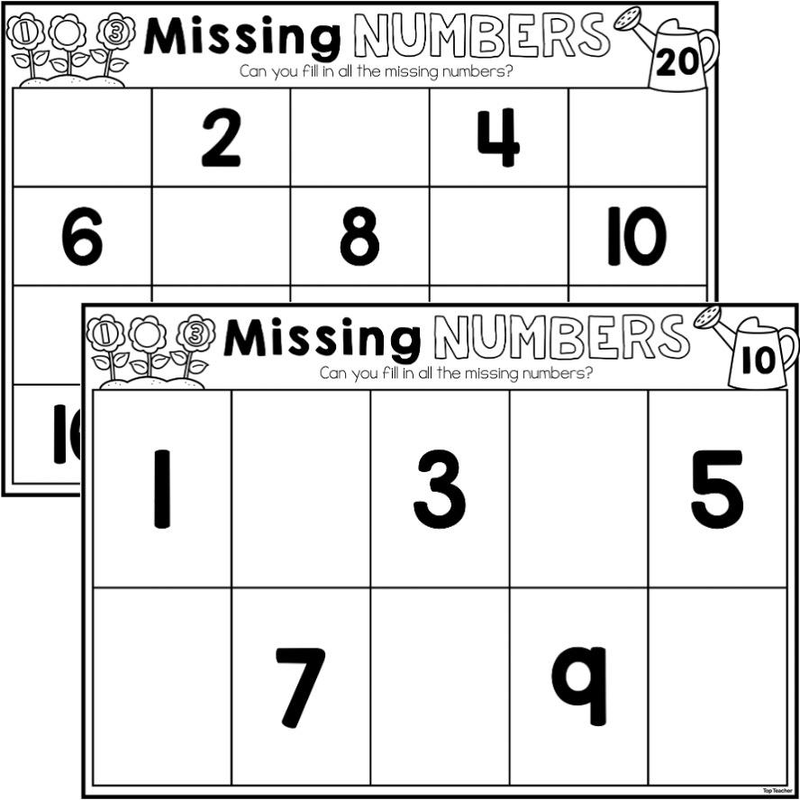 Missing Numbers To 10 20 Counting Worksheets Top Teacher