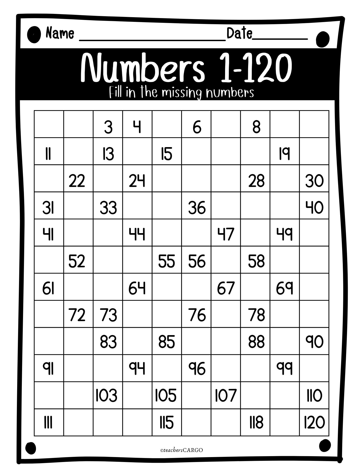 Missing Numbers To 120 Counting To 120 Worksheets 120 Chart And Blank Cha Made By Teachers Missing Numbers To 120 Counting To 120 Worksheets 120 Chart And Blank Cha Made By Teachers