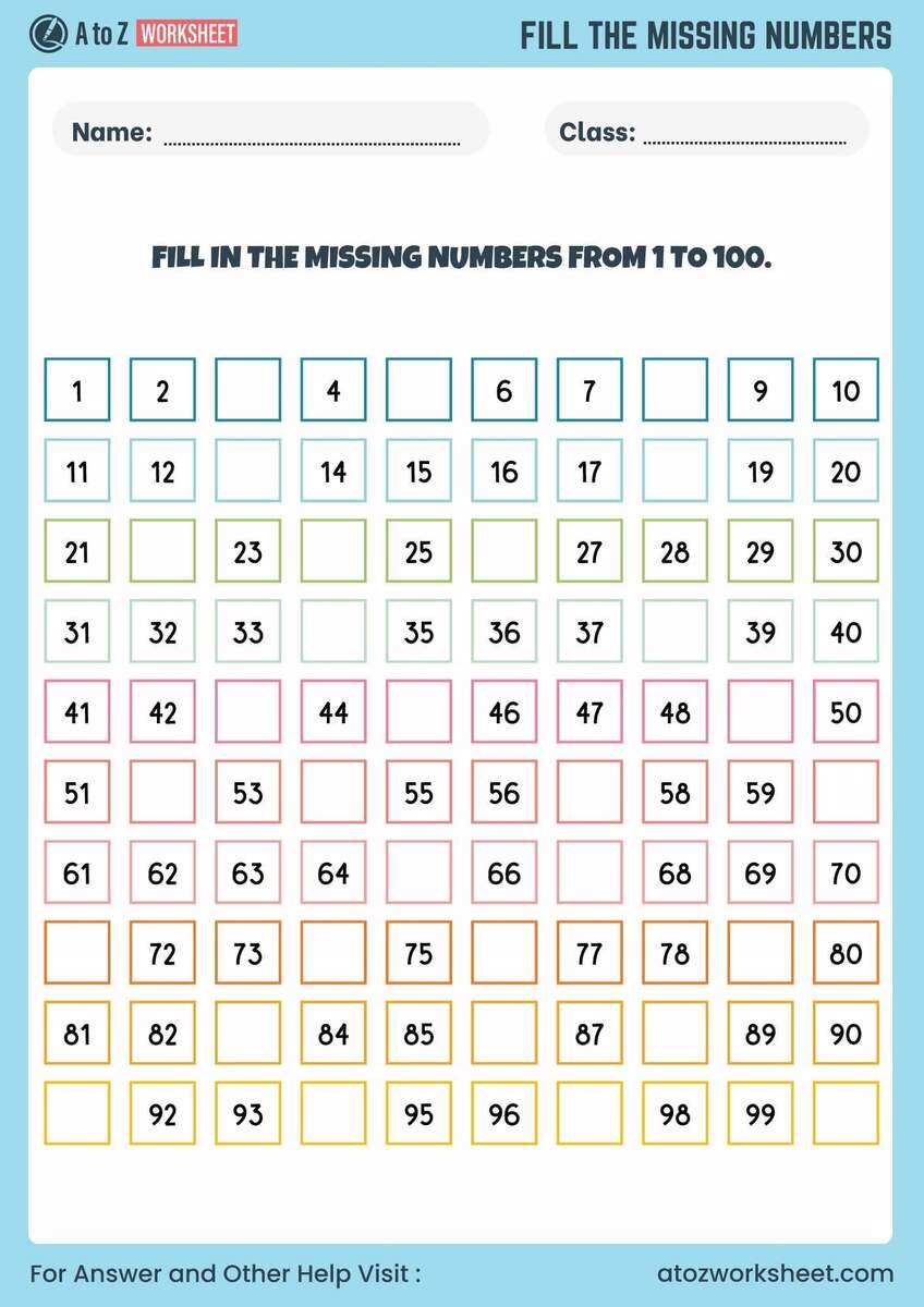 Missing Number Games For Kindergarten Worksheets