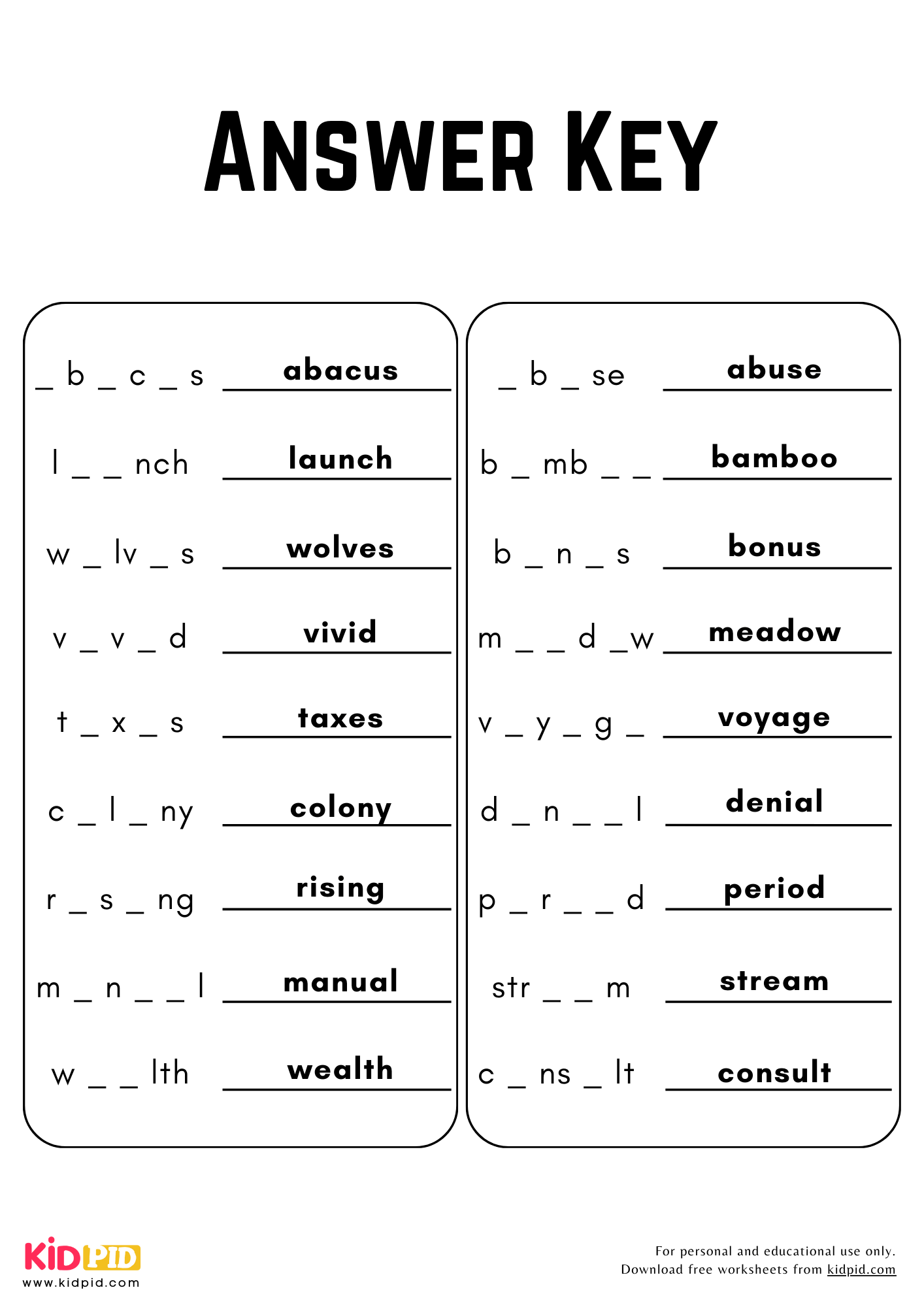 Missing Vowels Worksheet For Grade 5 Kidpid