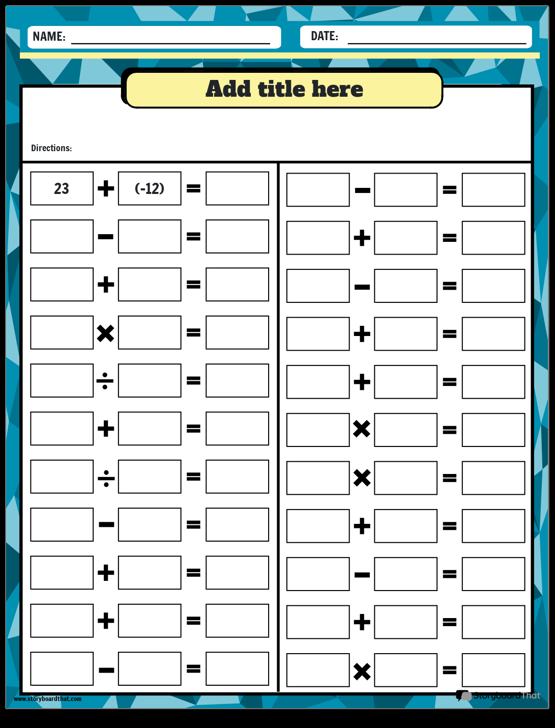 Mixed Operations Integers Worksheet Storyboard